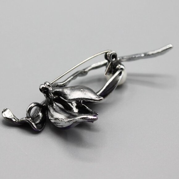 Lotus flower purple pin brooch jewelry fashion white pearl beautiful elegant - Picture 11 of 11